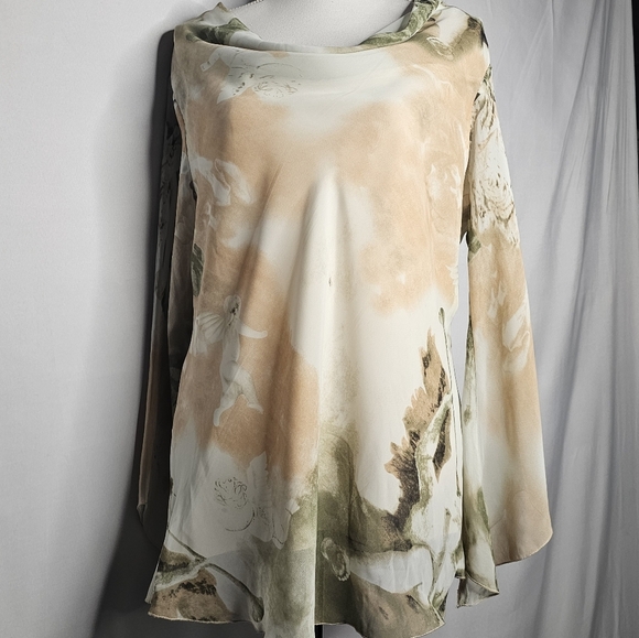 Cowl Neck Waterfall Sheer Long Sleeves Romantic Cherub X-Quisite Top Size XL - Picture 4 of 8